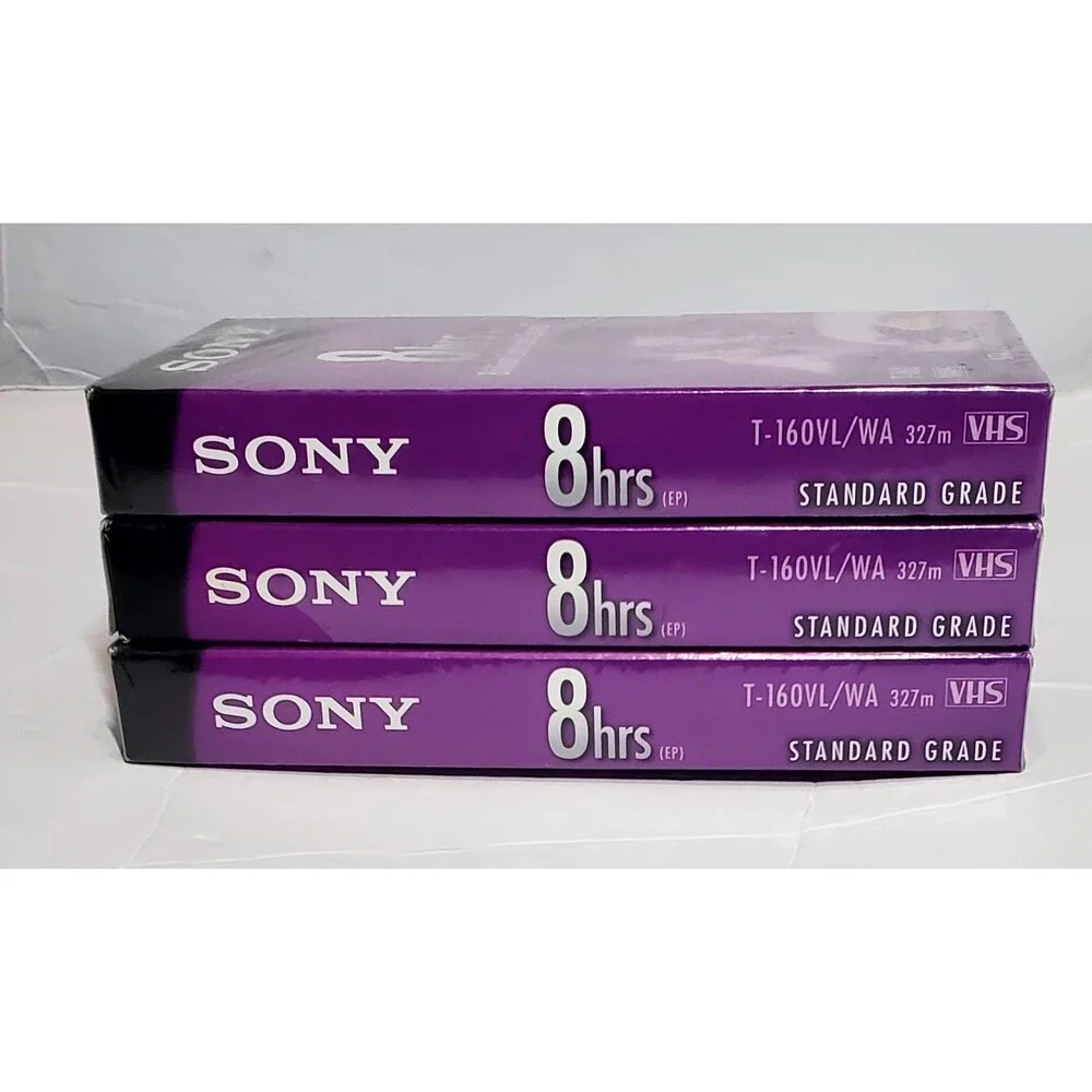 3 Sony VHS T-160 Blank Tapes 8HR Standard Grade New Sealed Vintage VCR